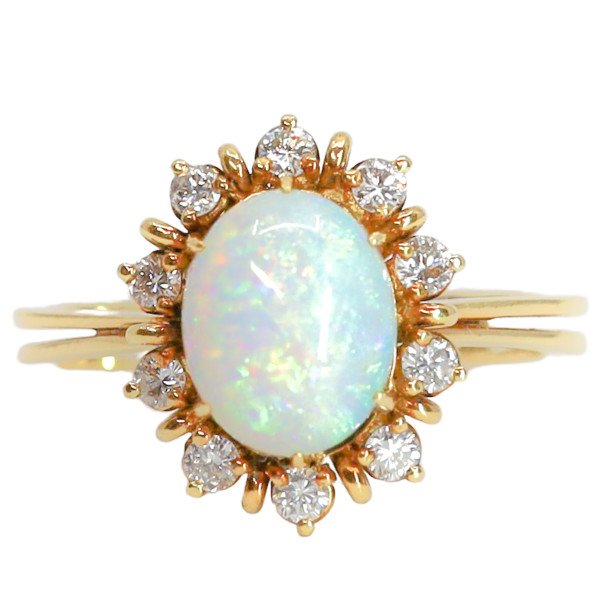 Opal Blüten Ring Diamanten