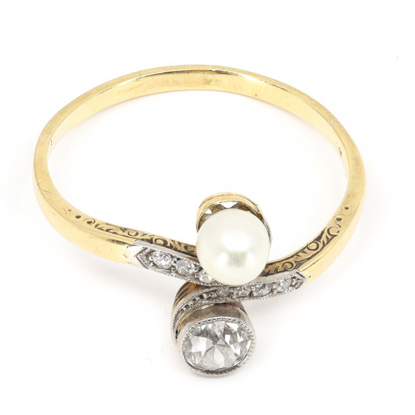 Jugendstil Ring Perle Diamant