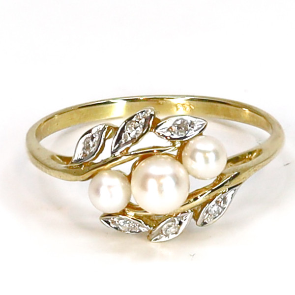 Jugendstil Perlen Ring Diamanten