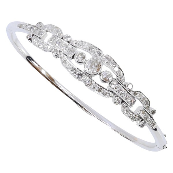 Art Deco Armreif Art Deco Armband Diamanten Weißgold 14 Karat Ziselierung