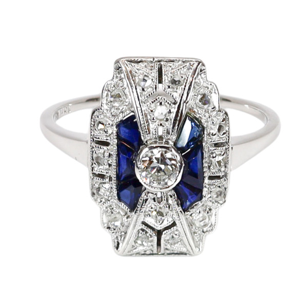 Art Deco Ring Saphir Diamant