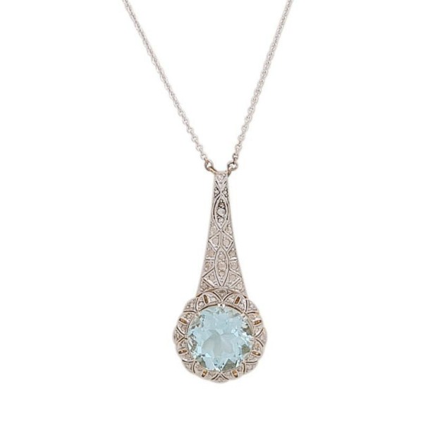 Art Deco Collier Aquamarin 8,5 Karat Diamanten Platin exklusives Art Deco Collier sehr selten