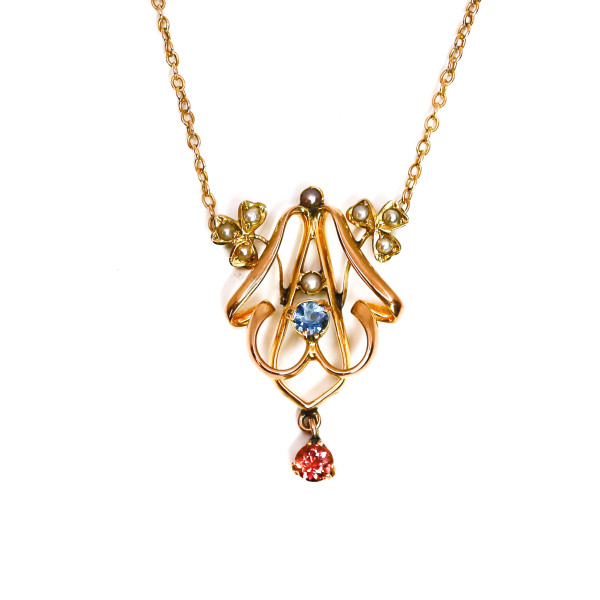 Jugendstil Collier mit Edelsteinen