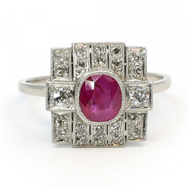 Art Deco Ring Rubin Diamanten