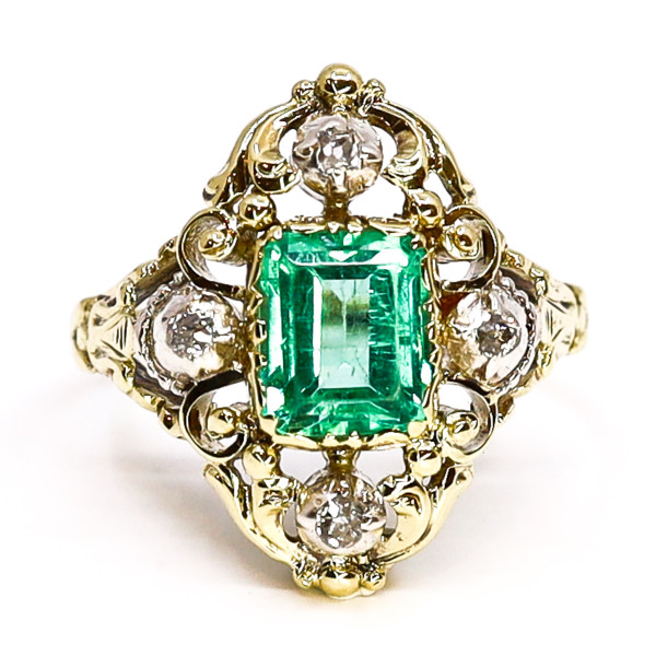 Smaragd Ring 14 Karat 19.Jahrhundert Diamanten