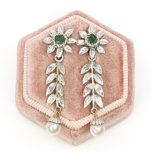 Antike Ohrringe Smaragd Diamanten
