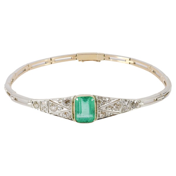Art Deco Armband Smaragd Diamanten Gold 