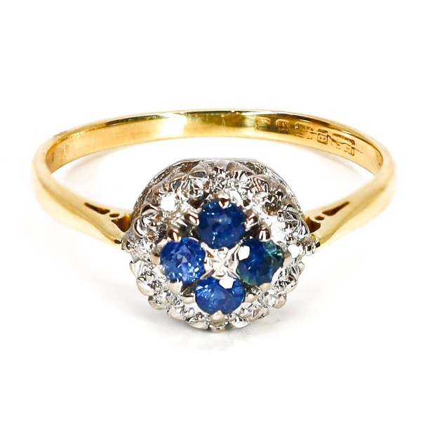 Zarter Art Deco Ring Saphire Diamanten