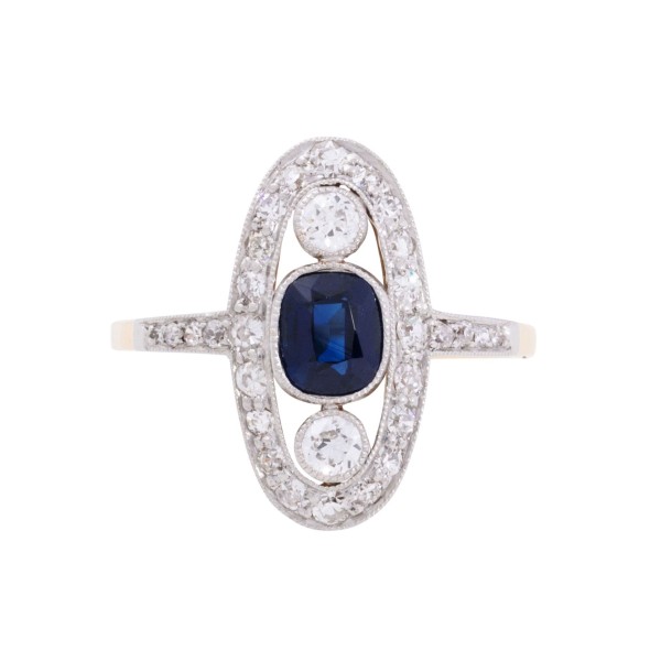 Art Deco Ring Saphir Diamanten 18 Karat Gold Platin