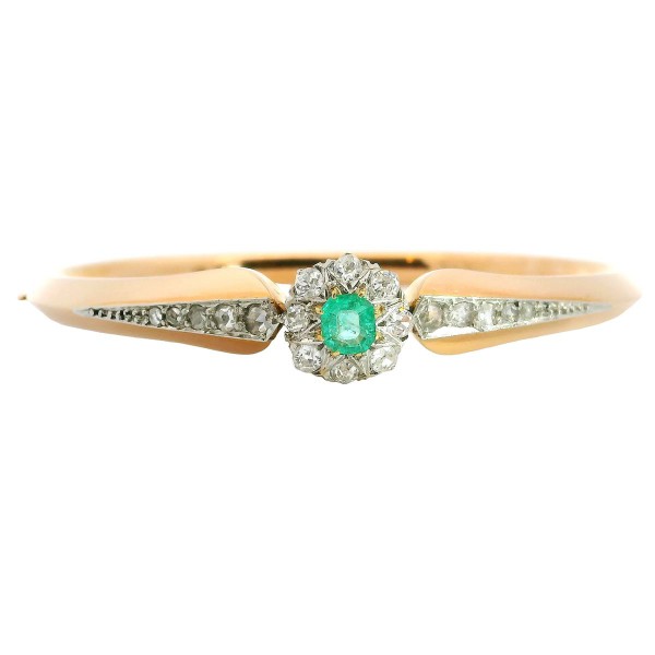 Viktorianischer Armreif Smaragd 18 Karat Diamanten 