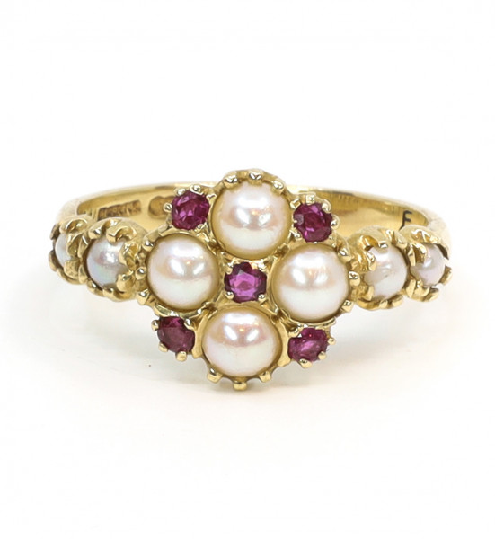 Biedermeier Ring Perle Rubin