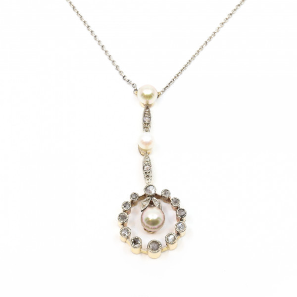 Art Deco Collier Perle Diamanten